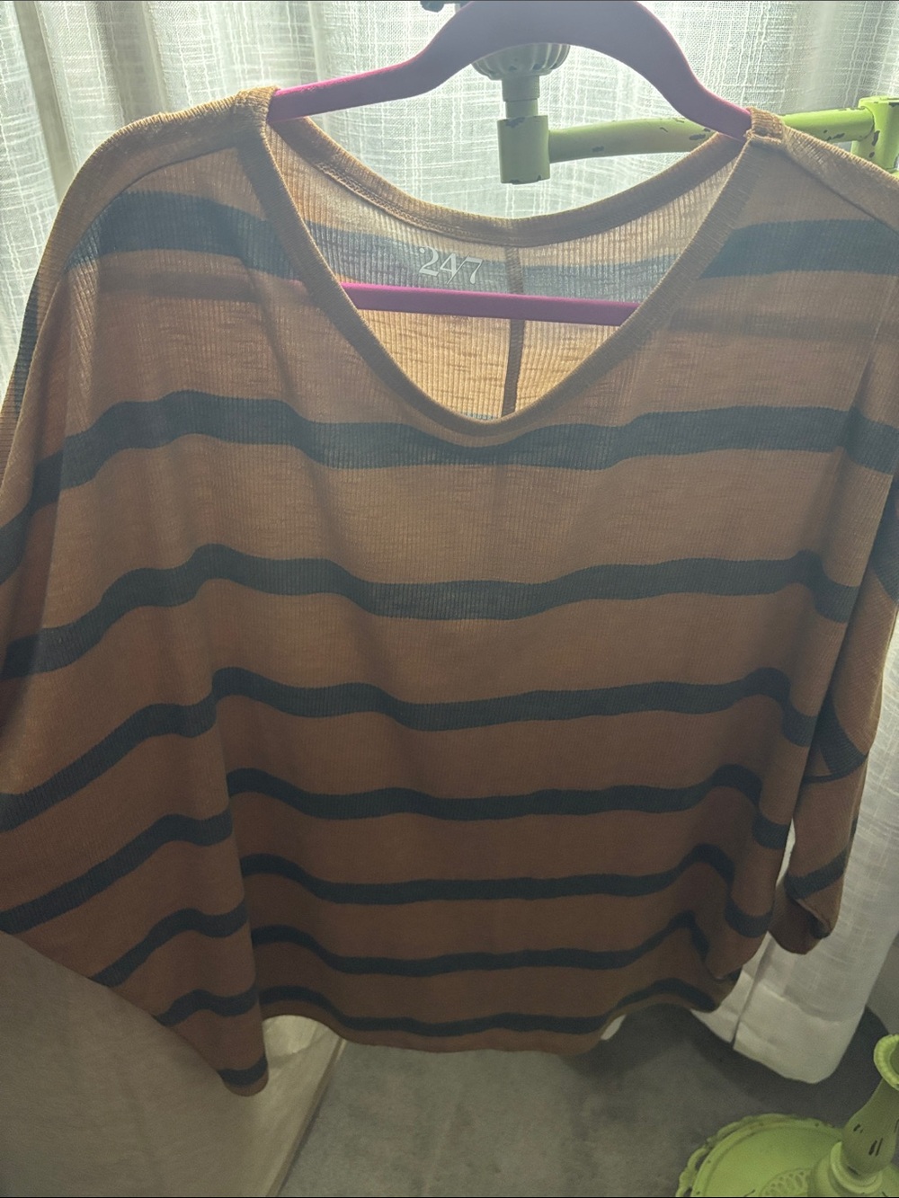 Maurices Striped V-Neck Sweatshirt in Brown and Black